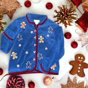 NWT VTG 1990s Mandal Bay Peppermint Candy Gingerbread Christmas Fleece Jacket  S